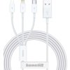 datovy kabel baseus superior 3v1 usb microusb lightning usb c 1 5m 3 5a bily ien531906