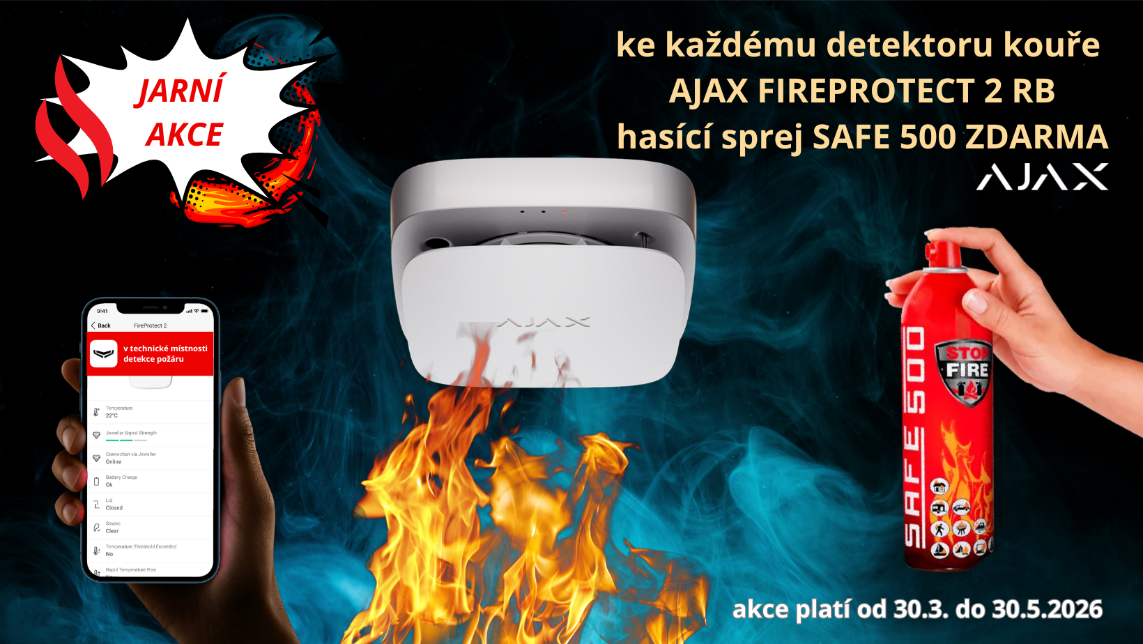 Jarní Akce k požárnímu detektoru Fireprotect 2 RB hasící sprej Safe 500 ZDARMA