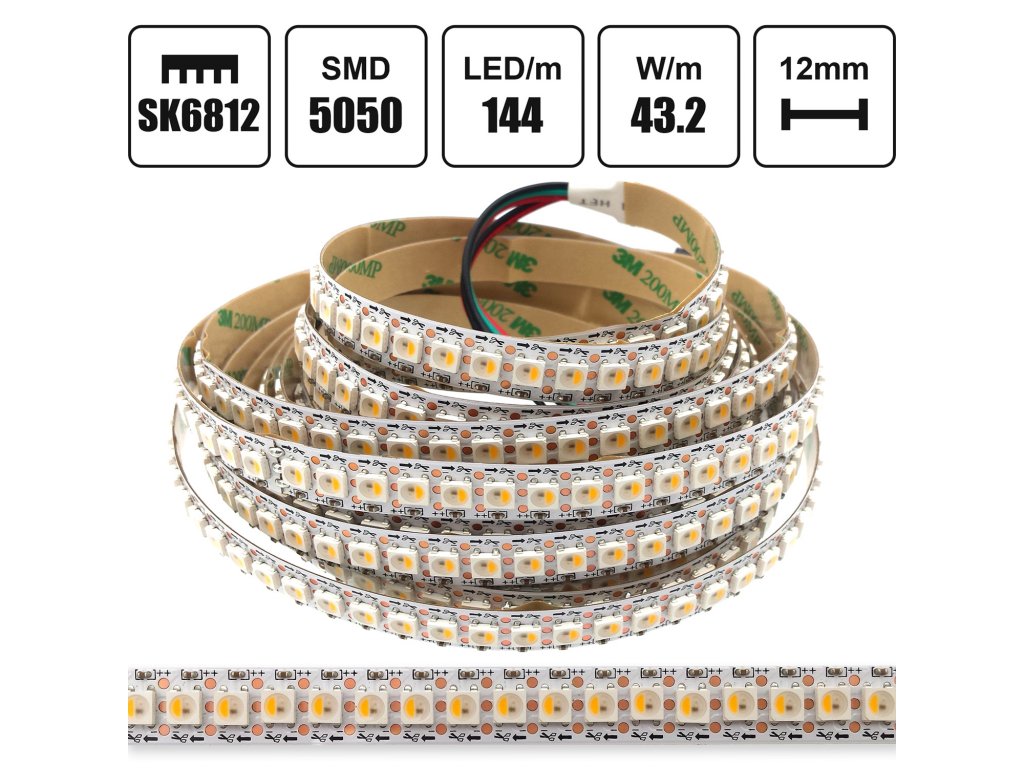LED pásek s řídícím obvodem SK6812, 144LED/m