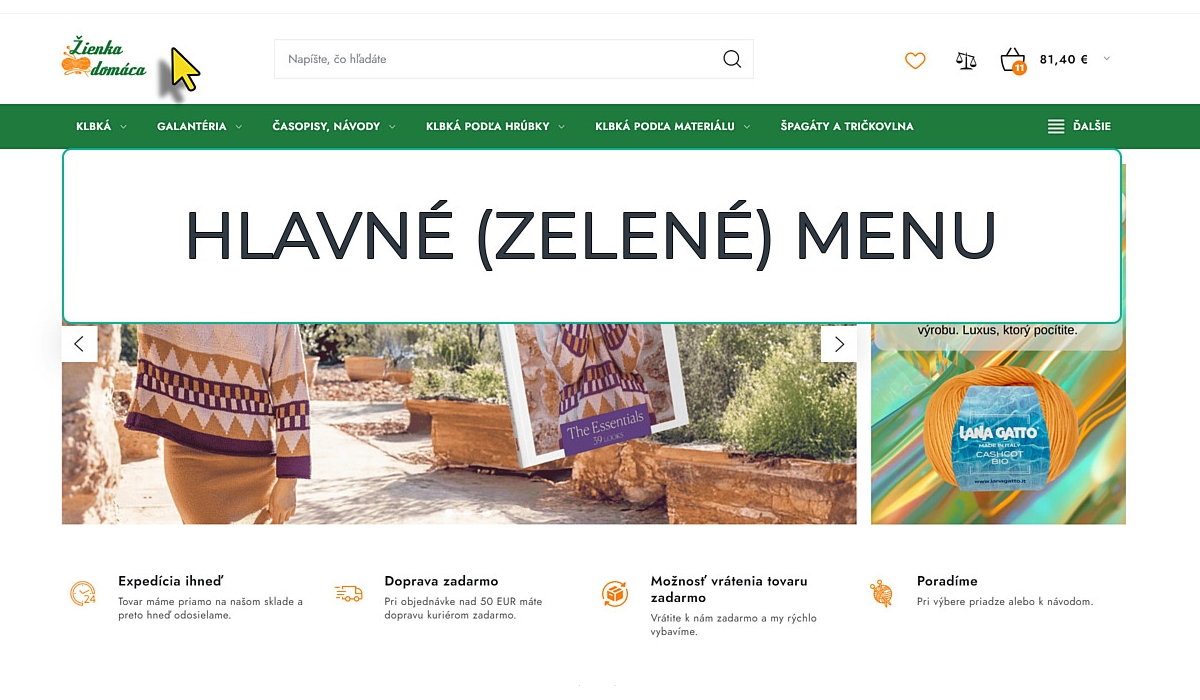 Hlavné (zelené) menu