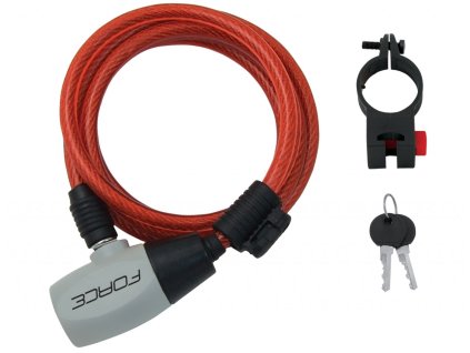 FORCE zámok RON špirálový s držiakom 185cm / 8mm, červený