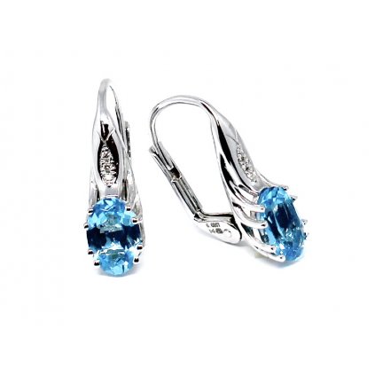 Náušnice z bílého zlata s blue topaz a brilianty Laguna