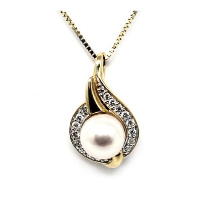 Perlový příves ze žlutého zlata s perlou a diamanty 7mm