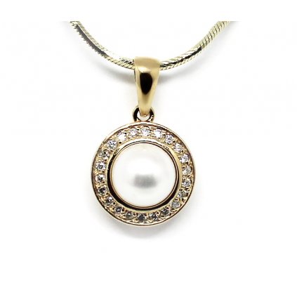 Zlatý přívěs s perlou a diamanty