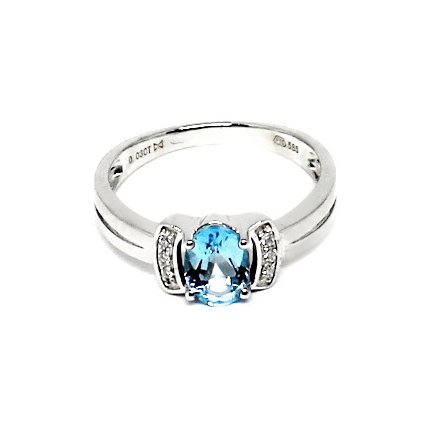 Prsten s blue topazem a diamanty bílé zlato vel.53