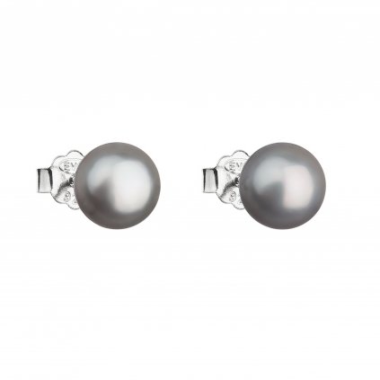 Stříbrné náušnice pecky s šedou říční perlou 21042.3