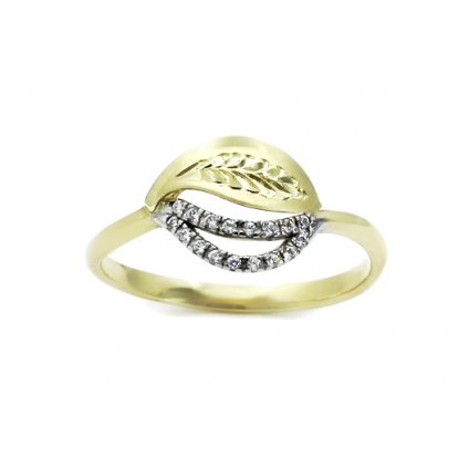 Zlatý prsten s rytinou a zirkony