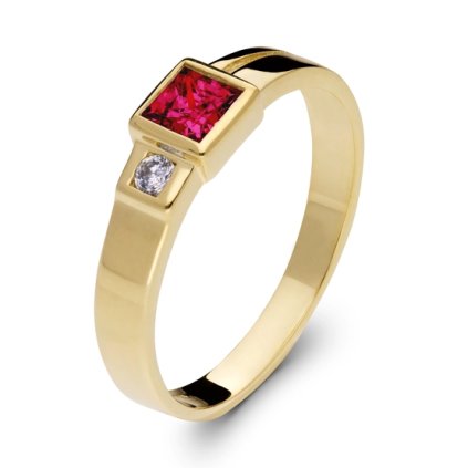 Zlatý prsten s rubínem a zirkonem