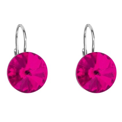 Stříbrné náušnice visací s krystaly Swarovski fuchsia