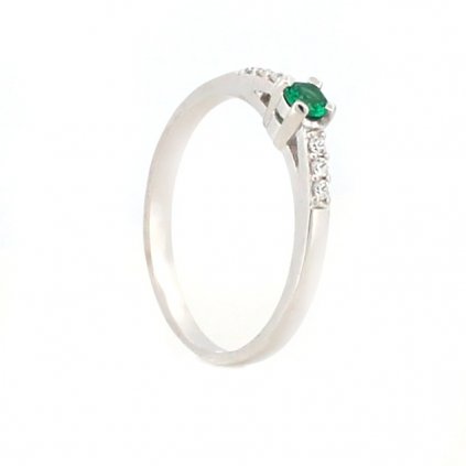 Zlatý prsten z bílého zlata se zeleným zirkonem