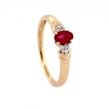 Zlatý prsten s rubínem a diamanty 0454