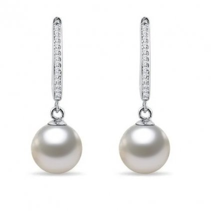 Perlové náušnice se sladovodní perlou 9,5-10mm a diamanty