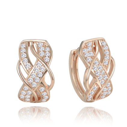 Luxusní Rosegold stříbrné náušnice kroužky s bílými zirkony
