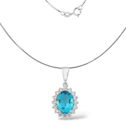 náhrdelník z bílého zlata Swiss Topaz a diamanty