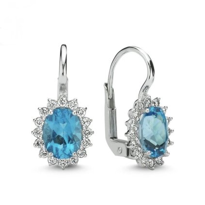 Náušnice bílého zlata Swiss Topaz a diamanty