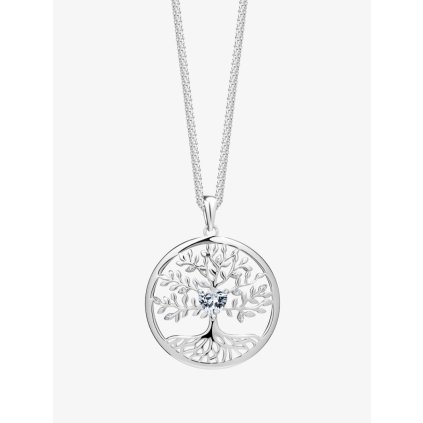 Stříbrný přívěsek s řetízkem Sparkling Tree of Life, strom života s kubickou zirkonií Preciosa, bílý