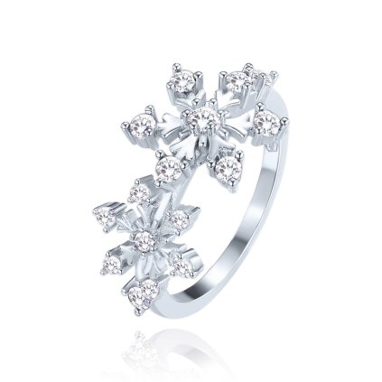 MINET Stříbrný prsten sněhová vločka s bílými zirkony