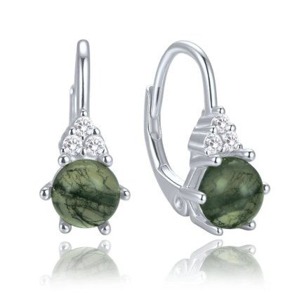 45551 stribrne nausnice s tmavym mechovym achatem a zirkony