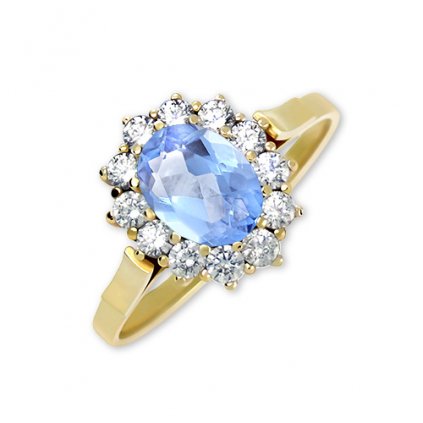 Zlatý prsten s blue topazem a zirkony Etna