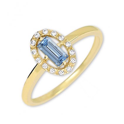 Zlatý prsten s blue topazem a zirkony Lena