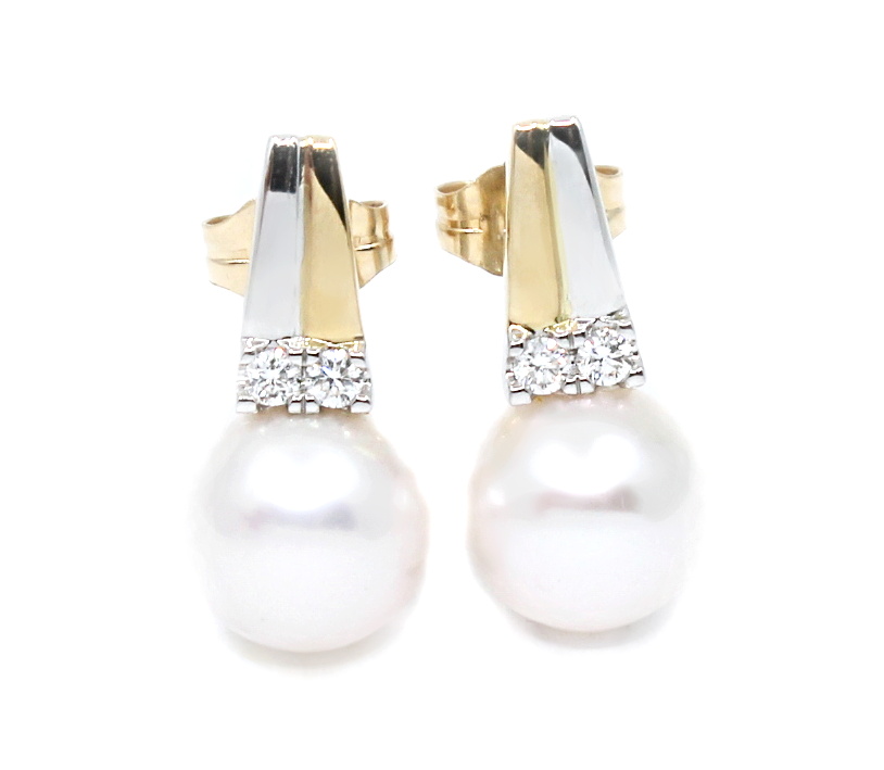 Perlové náušnice s diamanty a perlou Akoya 9-9,5