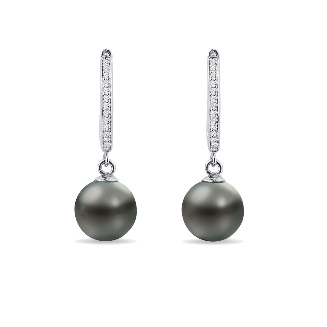 Perlové náušnice s tahitskou perlou 9,5-10mm a diamanty