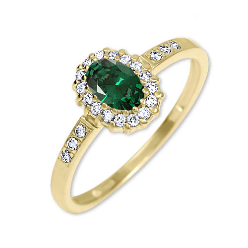 Zlatý prsten se zeleným kamenem a zirkony Tereza