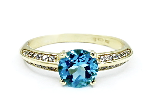 Zlatý prsten pravý blue topaz Aqua