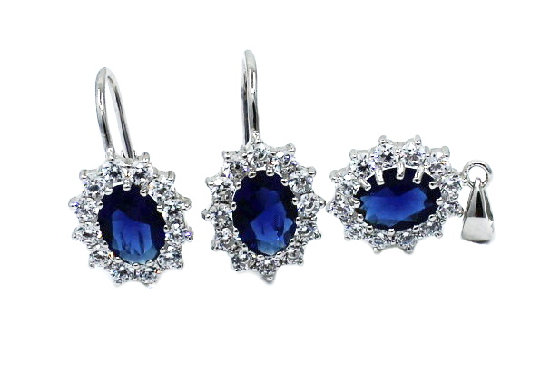 Souprava šperků s modrým zirkonem náušnice a přívěsek