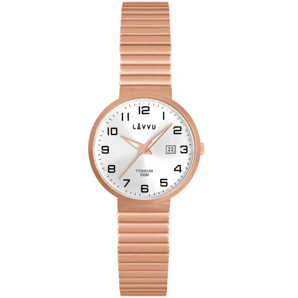 Titanové pružné hodinky s vodotěsností 100M LAVVU LUNDEN Small Rose Gold LWL5042