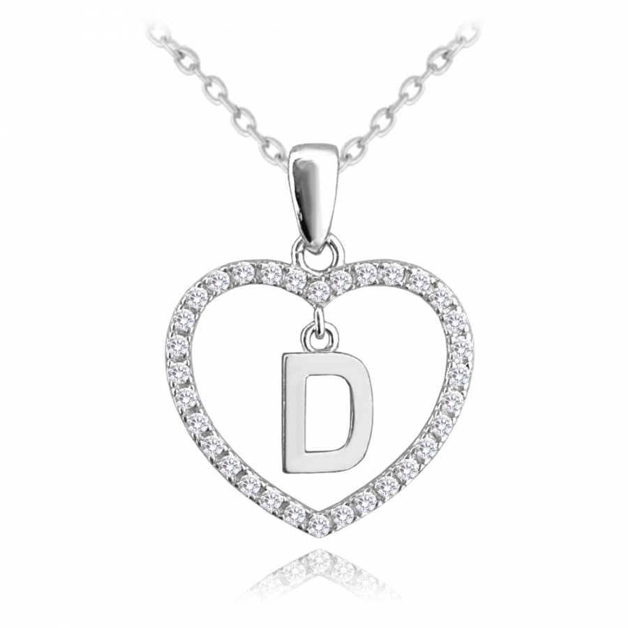 Minet Stříbrný náhrdelník písmeno v srdíčku "D" se zirkony JMAS900DSN45