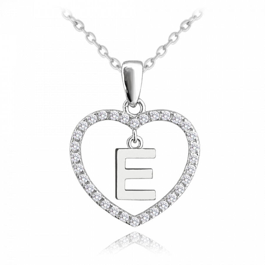 Minet Stříbrný náhrdelník písmeno v srdíčku "E" se zirkony JMAS900ESN45