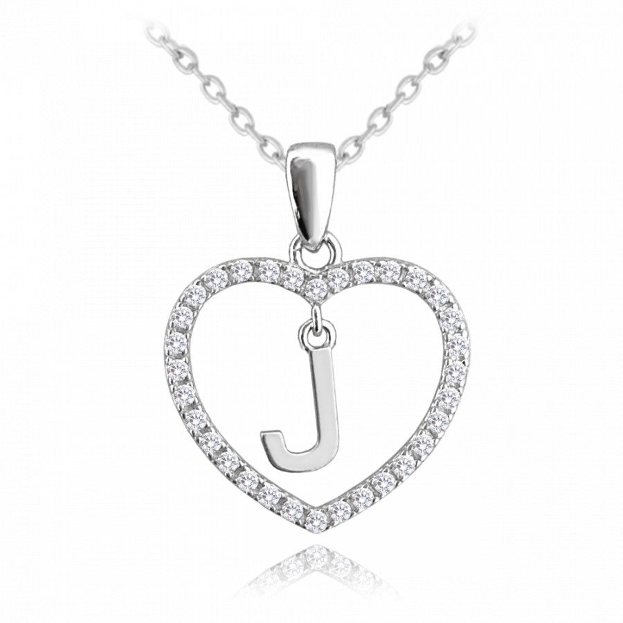 Minet Stříbrný náhrdelník písmeno v srdíčku "J" se zirkony JMAS900JSN45
