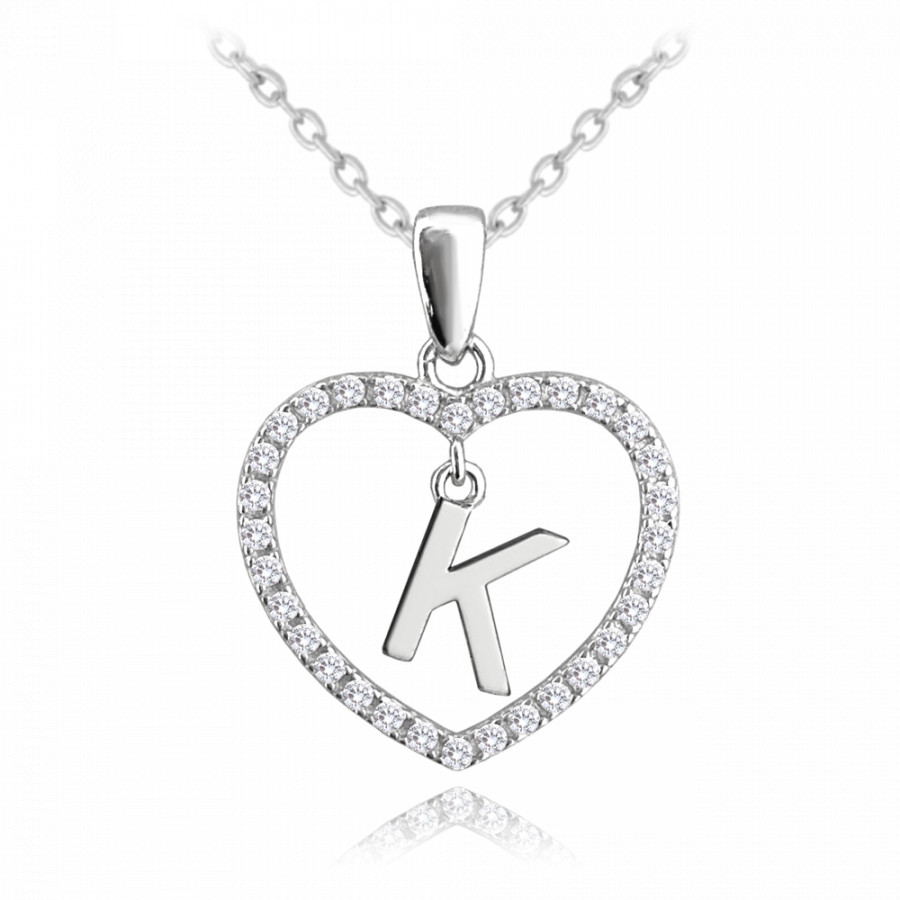 Minet Stříbrný náhrdelník písmeno v srdíčku "K" se zirkony JMAS900Ksn45