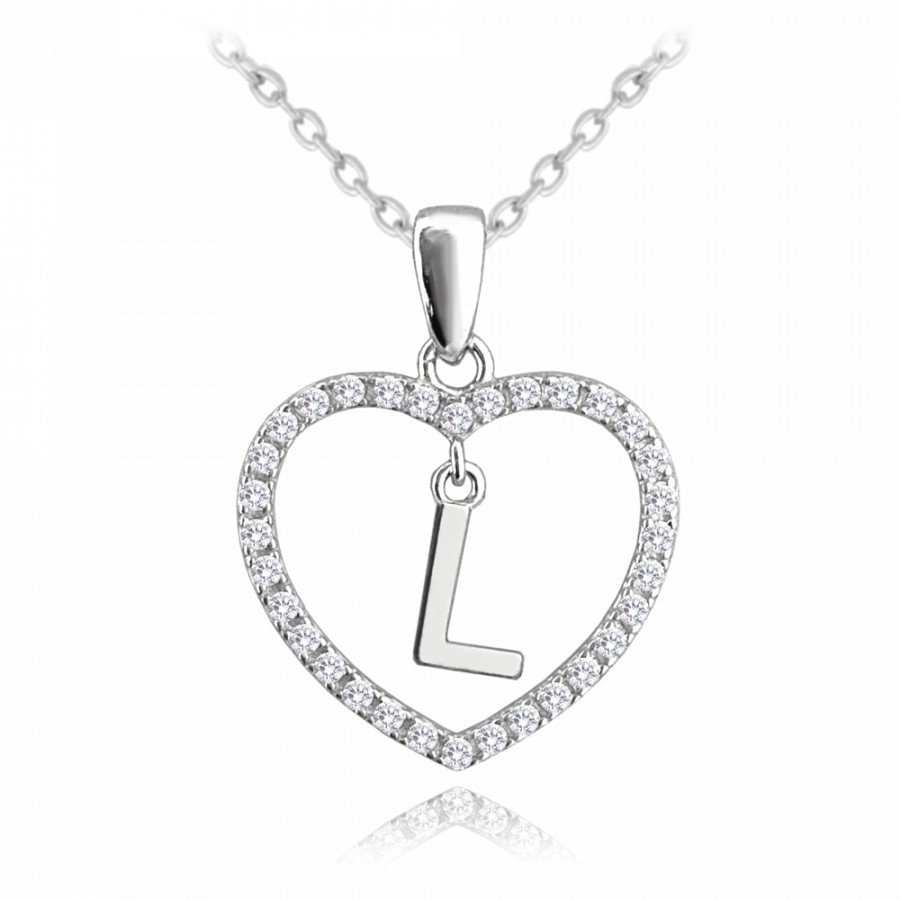 Minet Stříbrný náhrdelník písmeno v srdíčku "L" se zirkony JMAS900LSN45