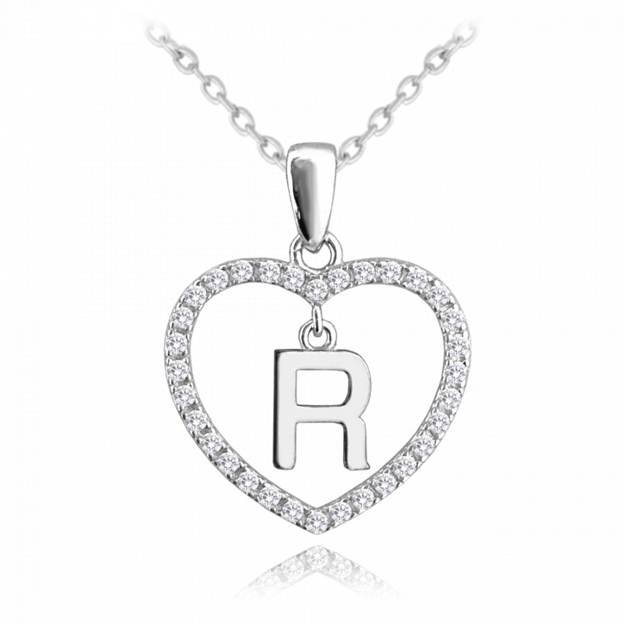 Minet Stříbrný náhrdelník písmeno v srdíčku "R" se zirkony JMAS900RSN45