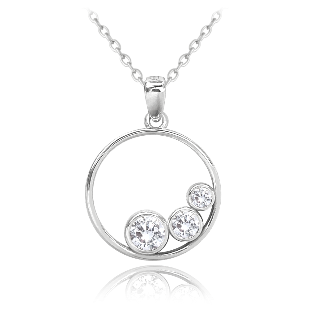 MINET Stříbrný náhrdelník s bílými zirkony v kroužku