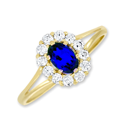 Zlatý prsten safír a zirkony Kate Velikost a váha prstenu: 54(váha 1,50g)
