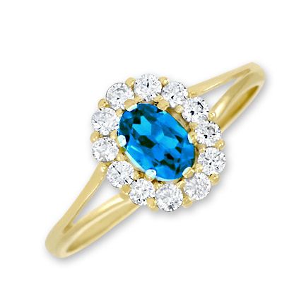 Zlatý prsten topaz a zirkony světlemodrý Velikost a váha prstenu: 54(váha 1,50g)