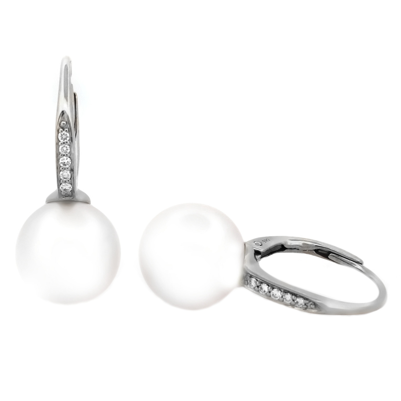 Perlové visací náušnice s perlou a brilianty 10mm 37105 bílé