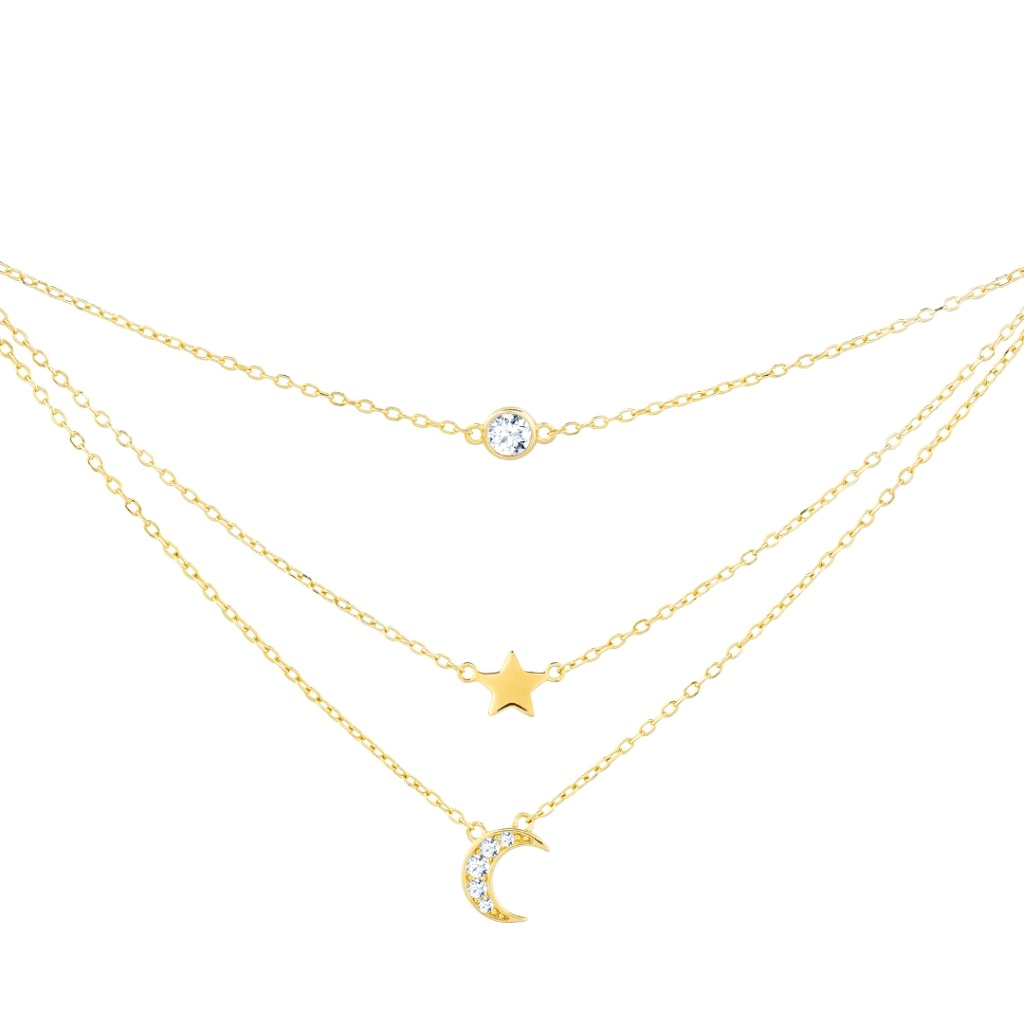Stříbrný náhrdelník Moon Star s kubickou zirkonií Preciosa, pozlacený