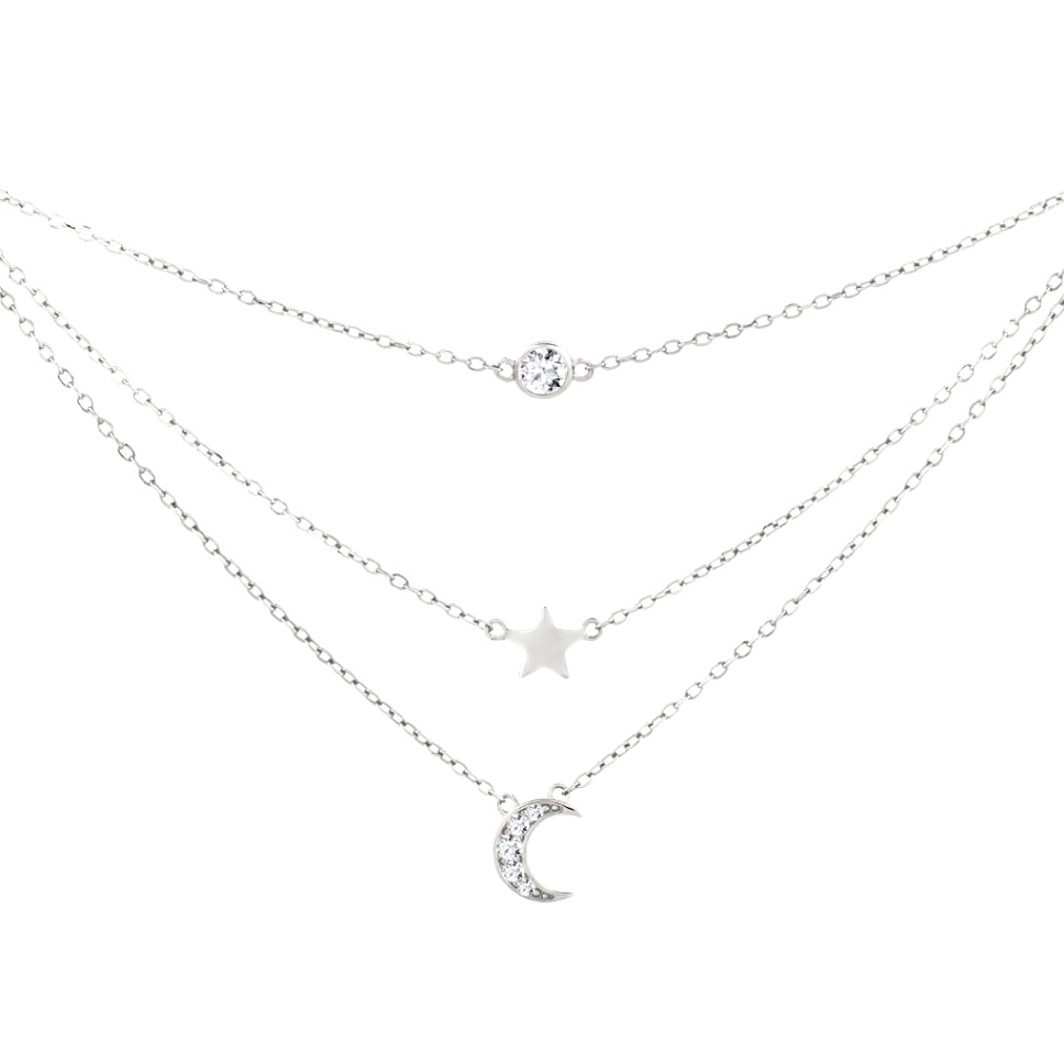 Stříbrný náhrdelník Moon Star s kubickou zirkonií Preciosa