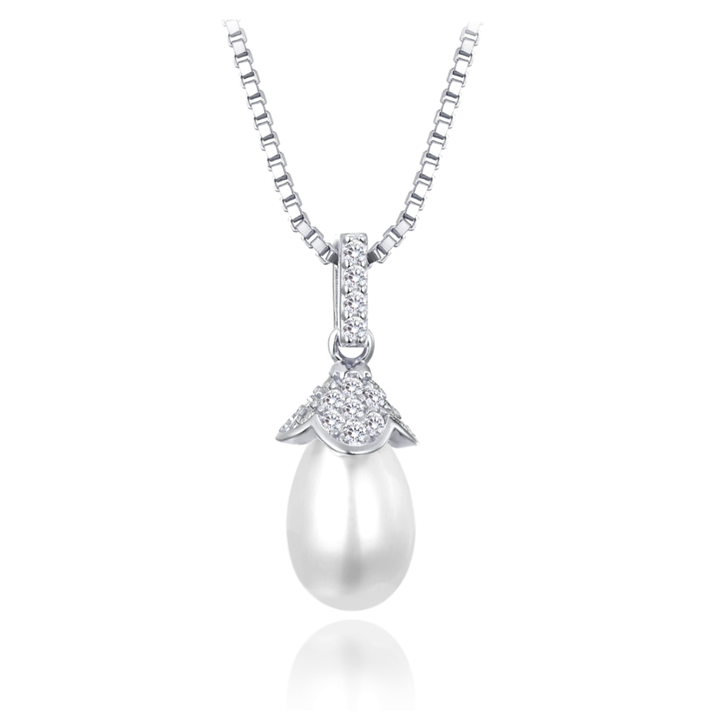 MINET Stříbrný náhrdelník s přírodními perlami a zirkonem