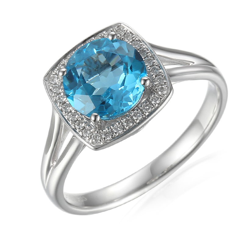 Diamantový prsten bílé zlato a Blue Topaz Velikost a váha prstenu: 57