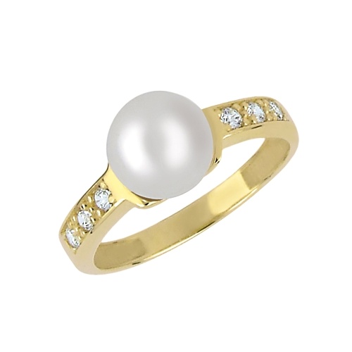 Zlatý prsten s perlou s zirkony 0237