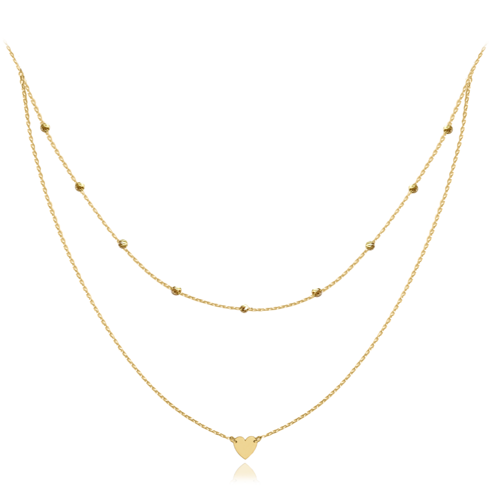 MINET Dvojitý zlatý náhrdelník se srdíčkem Au 585/1000