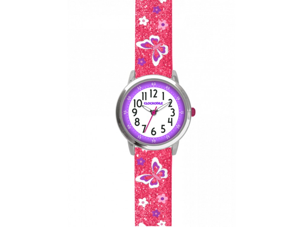 CLOCKODILE Motýlí růžové dívčí dětské hodinky BUTTERFLIES se třpytkami CWG5042