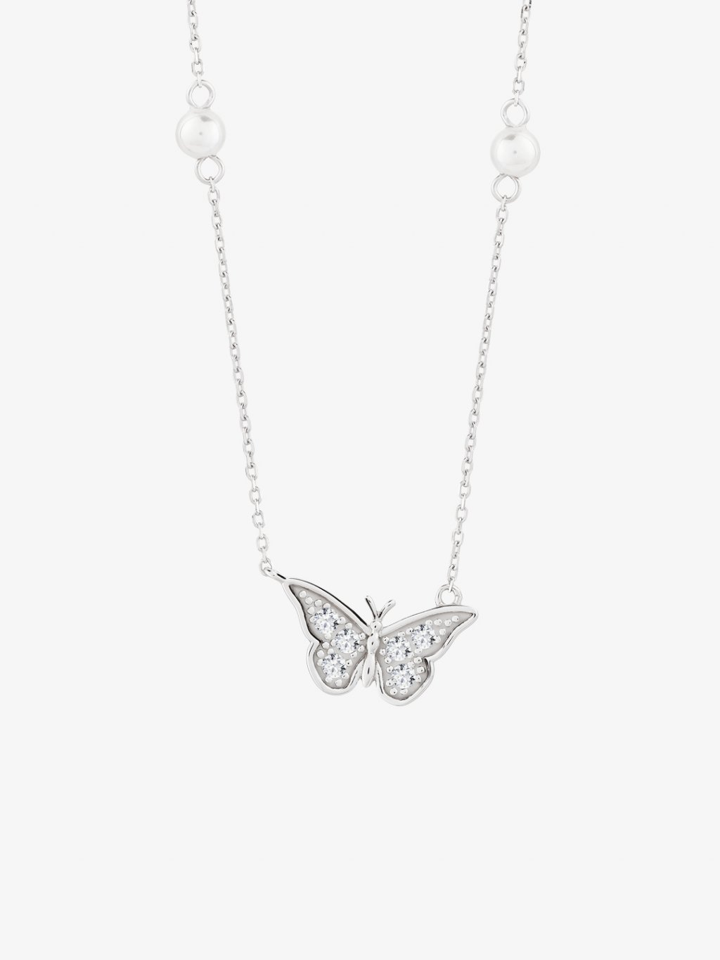 Stříbrný náhrdelník Metamorph, motýl s kubickou zirkonií a říční perlou Preciosa 5360 00