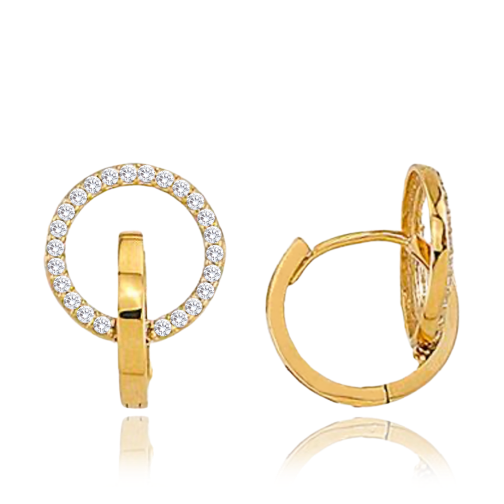 MINET Zlaté náušnice kroužky s bílými zirkony Au 585/1000 2,10g