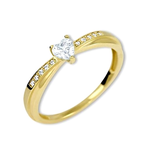 Zlatý prsten růžové srdce se zirkony Velikost a váha prstenu: 60(váha 1,40g)